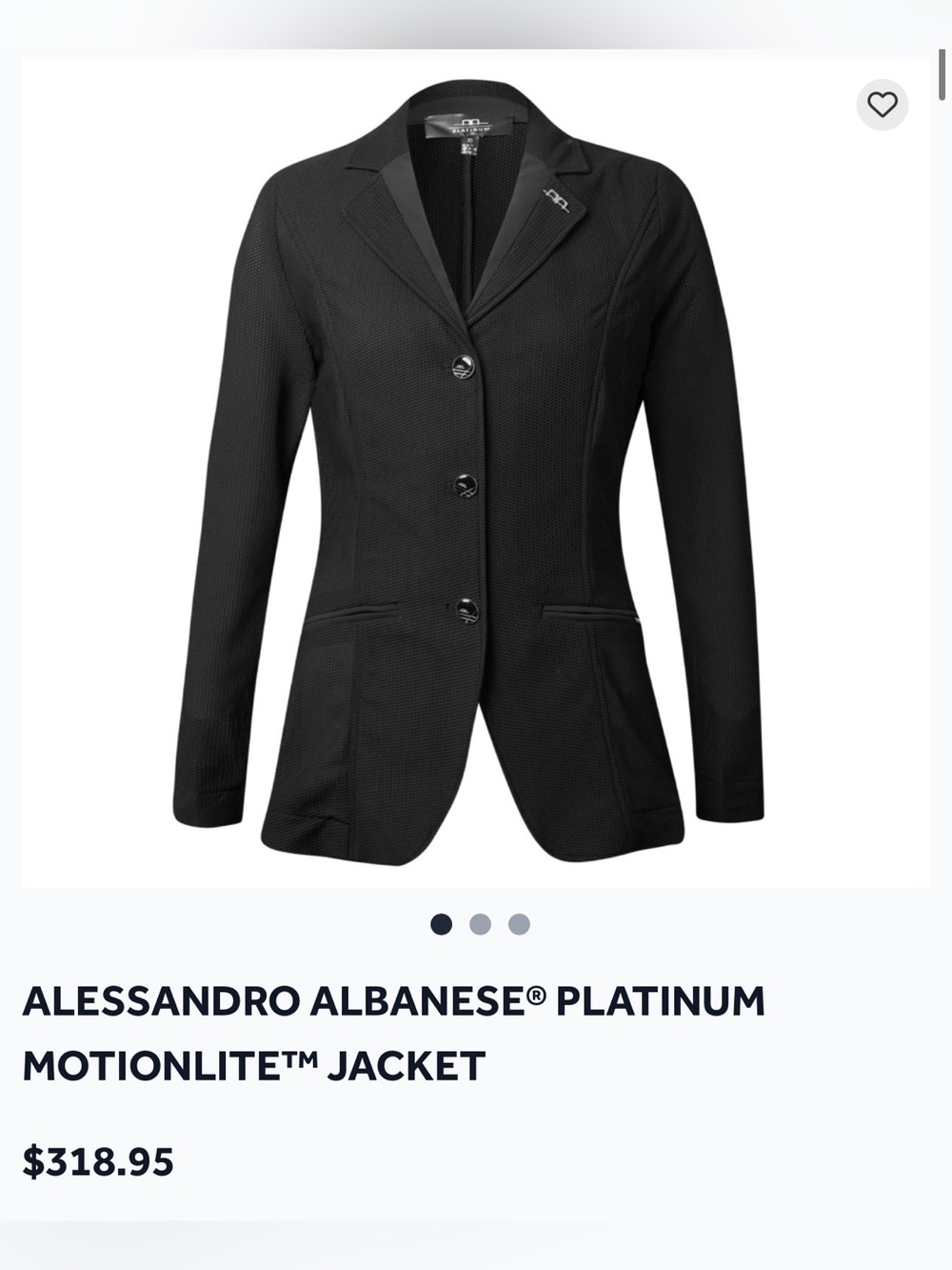 ALESSANDRO ALBANESE AA PLATINUM MOTIONLITE Riding Show Equestrian Jacket S 6/8